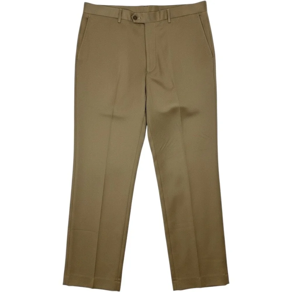 George Mens Dress Pants 38x29 Dark Tan Flat Front Straight Leg G26B300 Khaki